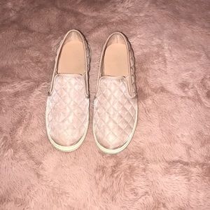 Madden Girl slide on blush pink quilted shoes